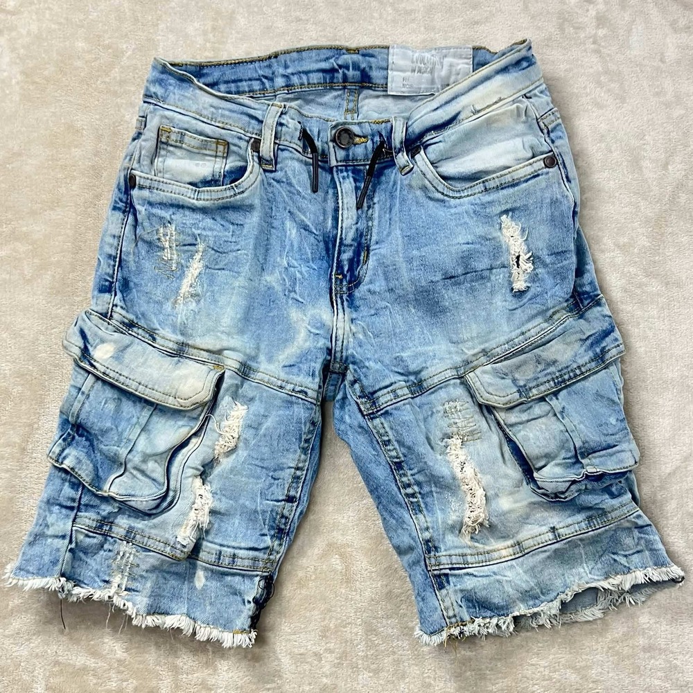 Evolution In Design Boys Distressed Cargo Denim Shorts Light Wash Size 14